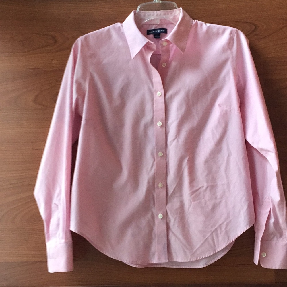 Lands' End pink button down shirt